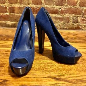 Classy Blue Peep Toe Heels